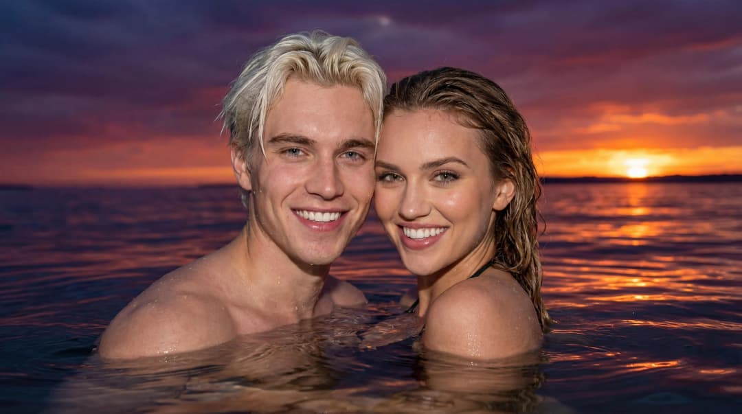 Sunset Water Kiss kiss scene
